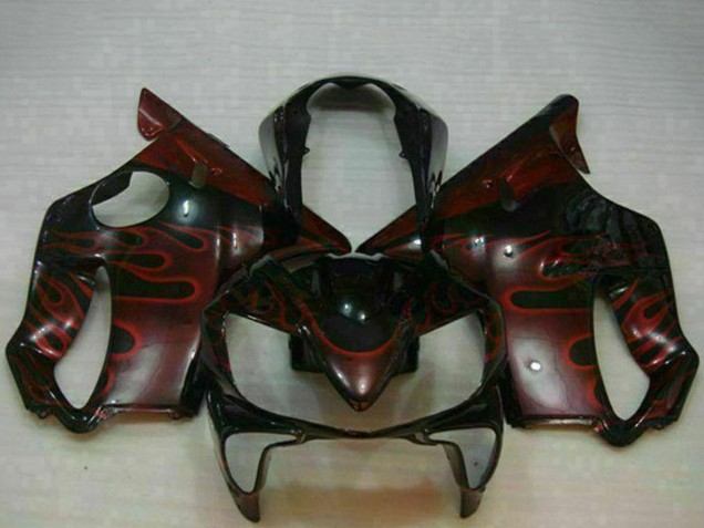 Carénages Moto Honda CBR600 F4i 2004-2007 - Noir Brillant Rouge Flamme