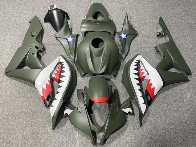 Carénages Moto Honda CBR600RR 2007-2008 - Vert Armée Blanc Rouge Requin