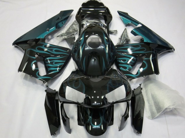 Carénages Moto Honda CBR600RR 2003-2004 - Noir Brillant Vert Flamme