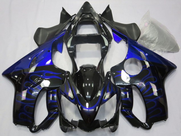 Carénages Moto Honda CBR600 F4i 2001-2003 - Noir Brillant Bleu Flamme