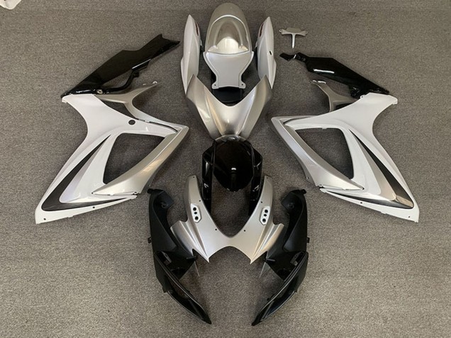 Carénages Moto Suzuki GSXR 600 / GSXR 750 2006-2007 - Argent Blanc Noir Brillant OEM Style