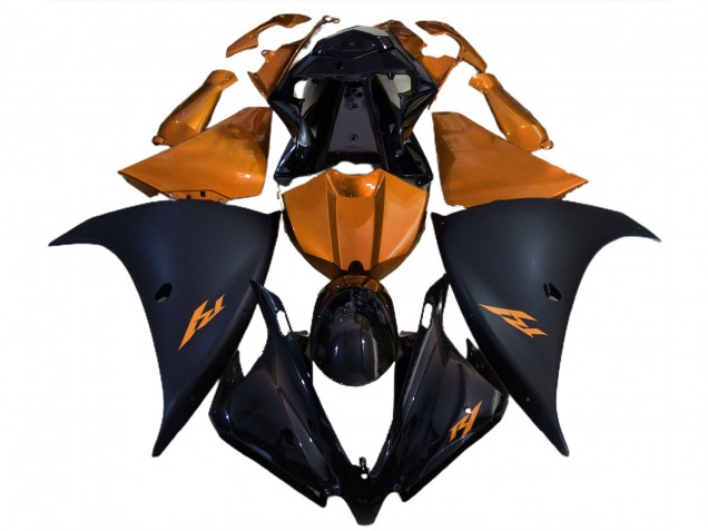 Carénages Moto Yamaha R1 2012-2014 - Noir Brillant Noir Mat Orange