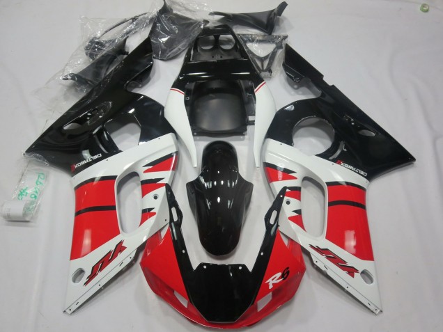 Carénages Moto Yamaha R6 1998-2002 - Blanc Rouge Noir Brillant