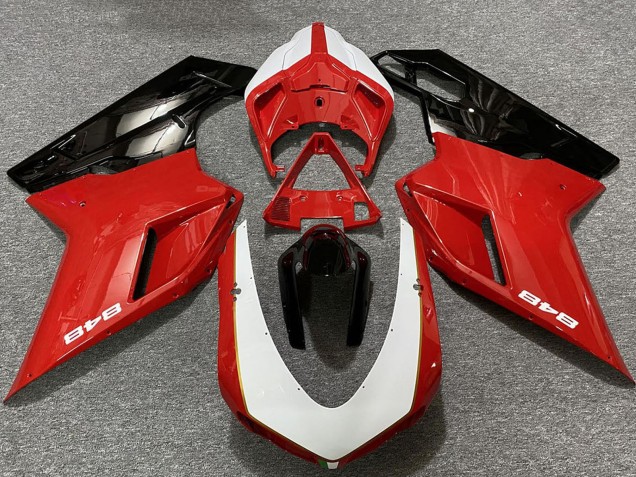 Carénages Moto Ducati 848 2007-2014 - Blanc Rouge Noir Brillant