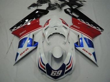 Carénages Moto Ducati 848 2007-2014 - Blanc Rouge Bleu Noir Brillant Corse 69