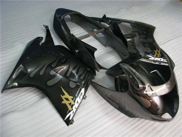 Carénages Moto Honda CBR1100XX Blackbird 1996-2007 - Noir Brillant Argent Flamme