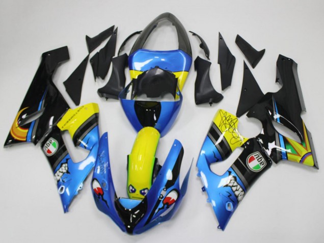 Carénages Moto Kawasaki ZX6R 2005-2006 - Bleu Jaune Noir Requin