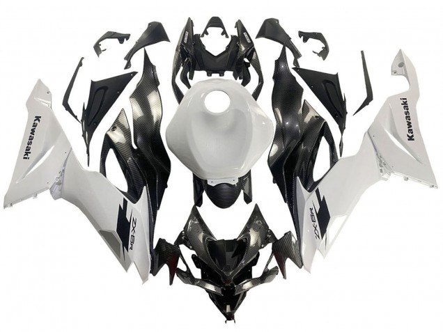 Carénages Moto Kawasaki ZX6R 2019-2022 - Blanc Noir Fibre de Carbone