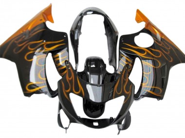 Carénages Moto Honda CBR600 F4 1999-2000 - Noir Brillant Or Flamme