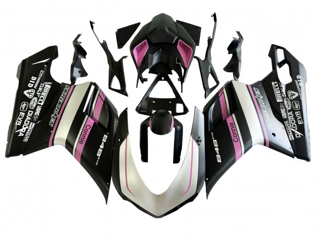 Carénages Moto Ducati 848 2007-2014 - Blanc Rose Noir Brillant Connie