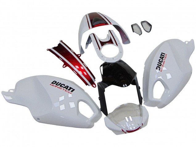 Carénages Moto Ducati Monster 696 796 1100 1100S 2008-2012 - Blanc Rouge Noir Brillant