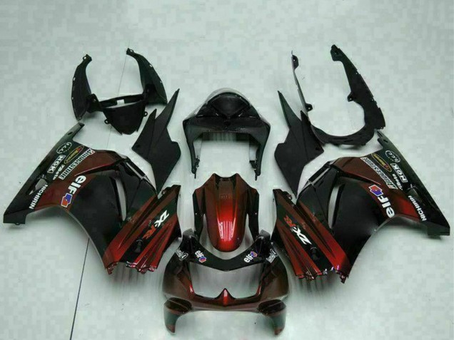 Carénages Moto Kawasaki EX250 2008-2012 - Noir Brillant Rouge Marron