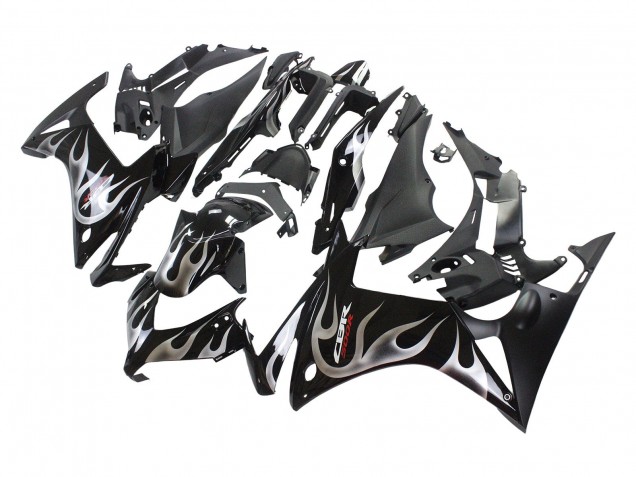 Carénages Moto Honda CBR500R 2013-2015 - Noir Brillant Argent Flamme