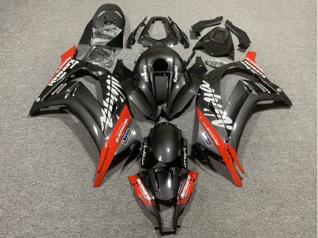 Carénages Moto Kawasaki ZX10R 2008-2010 - Noir Fibre de Carbone Rouge