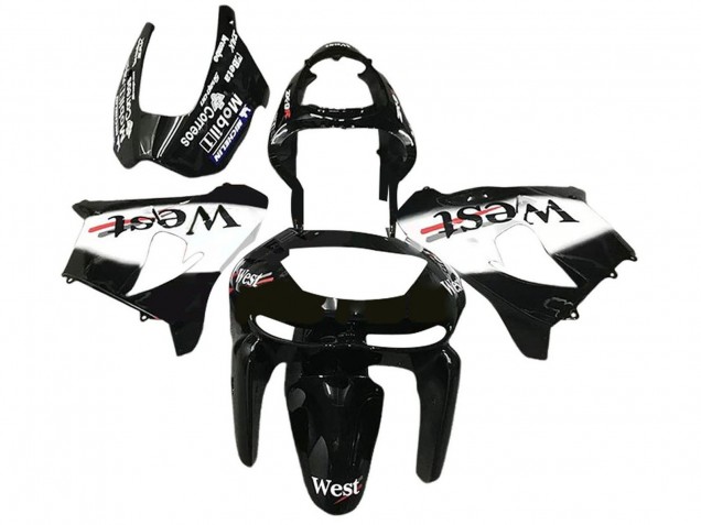 Carénages Moto Kawasaki ZX6R 1998-1999 - Noir Brillant Blanc West
