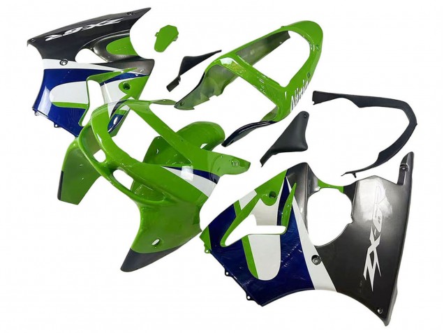 Carénages Moto Kawasaki ZX6R 1998-1999 - Vert Blanc Bleu Argent Noir Brillant