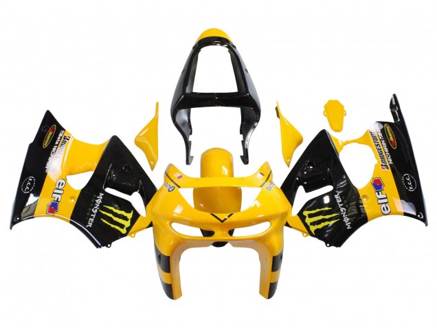 Carénages Moto Kawasaki ZX6R 1998-1999 - Jaune Noir Monstre Elf Bridgestone