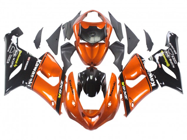 Carénage Moto Kawasaki ZX6R 2005-2006 - Orange Noir