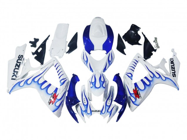 Carénages Moto Suzuki GSXR 600 / GSXR 750 2006-2007 - Blanc Bleu Flamme