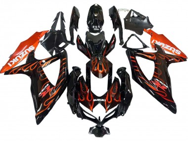 Carénages Moto Suzuki GSXR 600 / GSXR 750 2008-2010 - Noir Brillant Orange Flamme