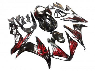 Carénages Moto Yamaha YZF 1000 R1 2004-2006 - Noir Brillant Rouge Flamme