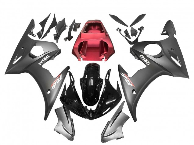 Carénages Moto Yamaha YZF 600 R6 2005 - Noir Mat Noir Brillant Gris Rouge