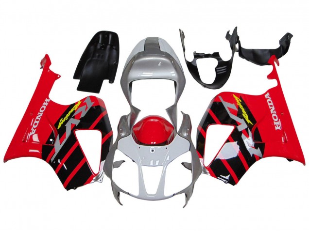 Carénages Moto Honda VTR1000 2000-2006 - Argent Rouge Noir Bande Courses