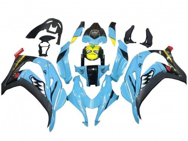 Carénages Moto Kawasaki ZX10R 2016-2020 - Bleu Clair Jaune Requin