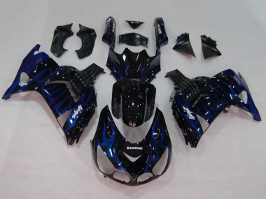 Carénages Moto Kawasaki ZX14R ZZR1400 2006-2011 - Noir Brillant Bleu Flamme