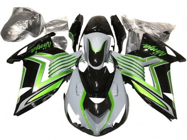 Carénages Moto Kawasaki ZX14R ZZR1400 2012-2024 - Blanc Vert Noir Brillant