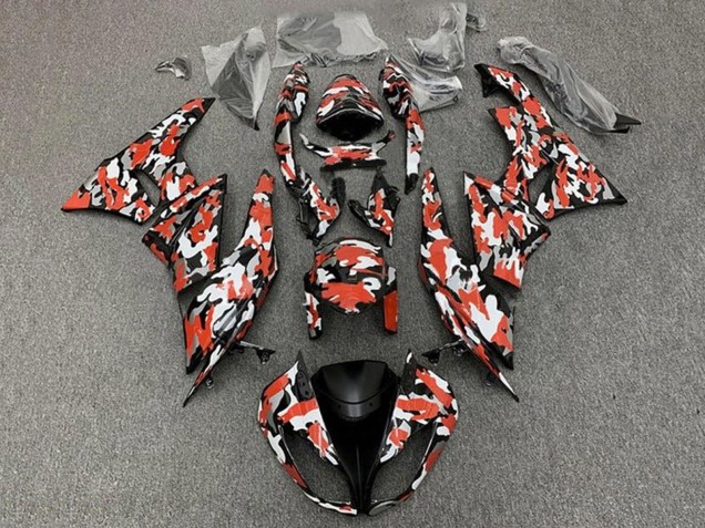 Carénages Moto Kawasaki ZX6R 2009-2012 - Rouge Blanc Noir Camouflage