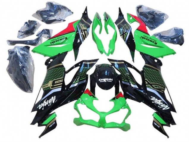 Carénages Moto Kawasaki ZX6R 2019-2022 - Vert Rouge Noir Brillant Rayon de Miel