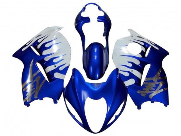 Carénages Moto Suzuki GSXR 1300 Hayabusa 1996-2007 - Blanc Bleu Chrome Flamme