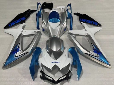 Carénages Moto Suzuki GSXR 600 / GSXR 750 2008-2010 - Blanc Argent Bleu Clair Noir