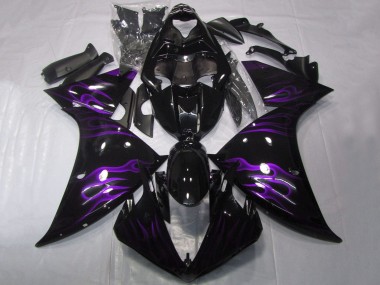 Carénages Moto Yamaha YZF 1000 R1 2012-2014 - Noir Brillant Violet Flamme