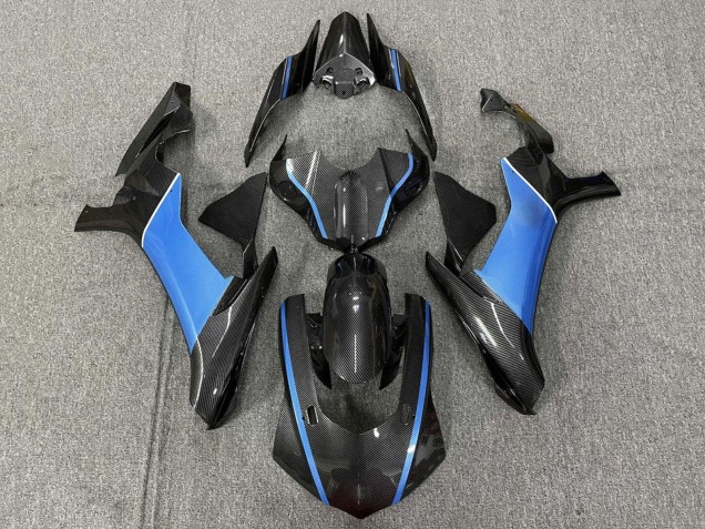 Carénages Moto Yamaha YZF 1000 R1 2015-2019 - Fausse Fibre de Carbone Bleu Clair