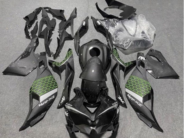 Carénages Moto Kawasaki ZX4R ZX-4RR 2019-2025 - Fausse Fibre de Carbone Vert Gris