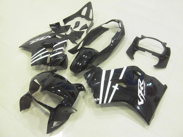 Carénages Moto Honda VFR 800 1998-2001 - Noir Brillant Blanc Bande