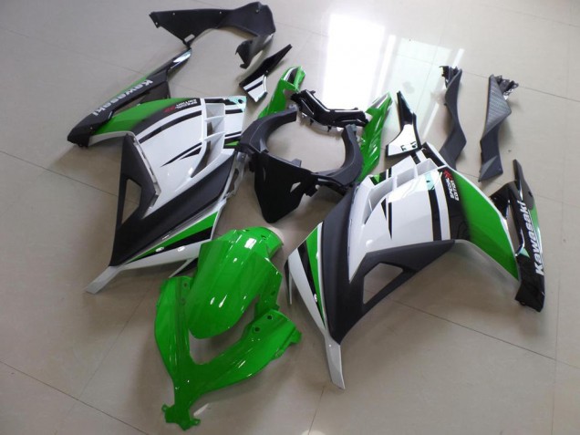 Carénages Moto Kawasaki ZX300R 2013-2018 - Blanc Vert Noir Mat