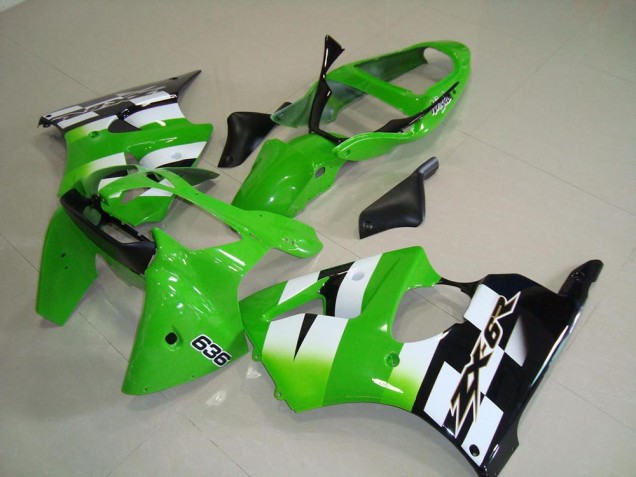 Carénages Moto Kawasaki ZX6R 2000-2002 - Vert Blanc Noir 636