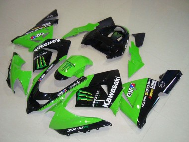 Carénages Moto Kawasaki ZX10R 2004-2005 - Vert Noir Monstre Elf