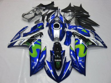 Carénages Moto Yamaha YZF R3 2015-2018 - Bleu Blanc Noir Vert MoviStar Monstre