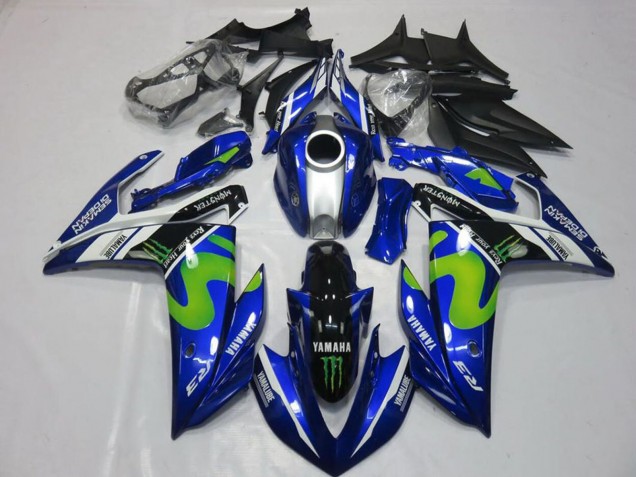 Carénages Moto Yamaha YZF R3 2015-2018 - Bleu Blanc Noir Vert MoviStar Monstre