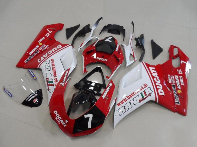 Carénages Moto Ducati 848 1098 1198 2007-2014 - Blanc Rouge Noir Brillant Banner 7
