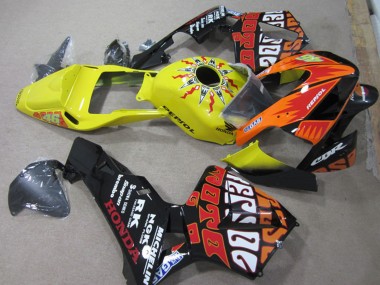 Carénages Moto Honda CBR600RR 2003-2004 - Jaune Orange Noir Brillant Rossi Repsol 46