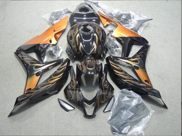Carénage Moto Honda CBR600RR 2007-2008 - Noir Brillant Orange Flamme