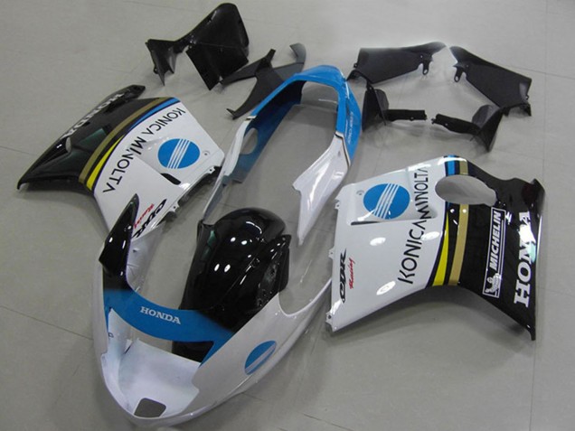 Carénages Moto Honda CBR1100XX Blackbird 1996-2007 - Blanc Bleu Noir Brillant Konica Minolta