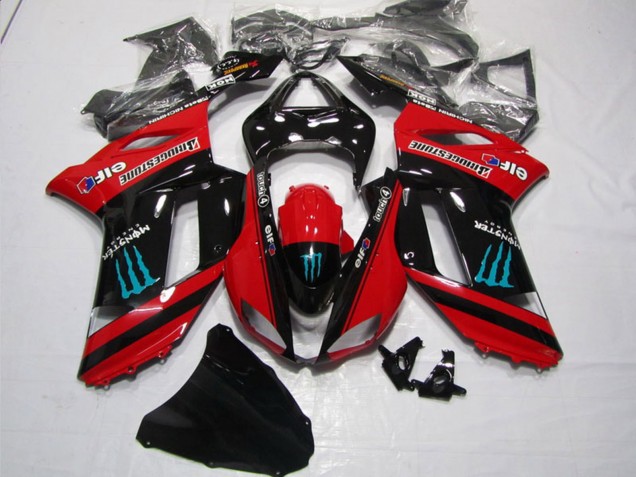 Carénages Moto Kawasaki ZX6R 2007-2008 - Rouge Noir Monstre