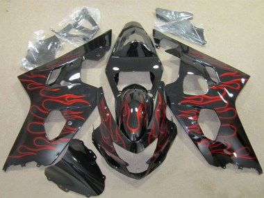 Carénages Moto Suzuki GSXR 600 2004-2005 - Noir Brillant Rouge Flamme