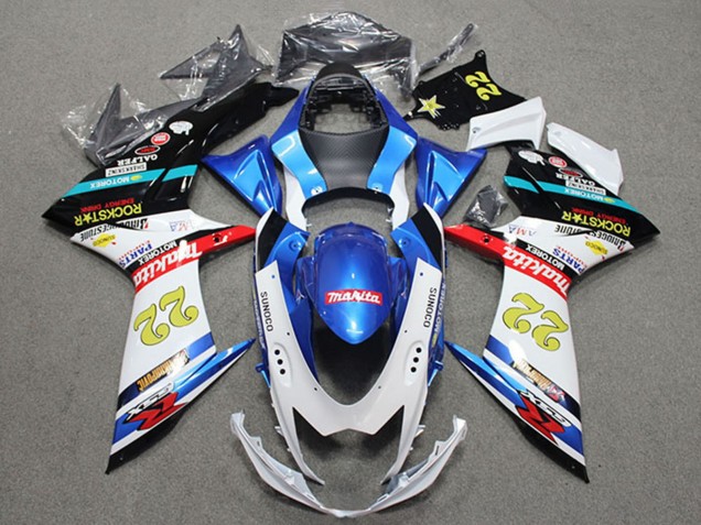 Carénages Moto Suzuki GSXR 600 2011-2024 - Bleu Blanc Rouge Noir Rockstar 22
